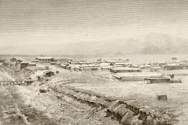 En 1800-talsöversikt över Mejillones, Chile (litho)