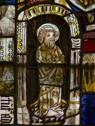 En panel i det östra fönstret föreställande St Peter