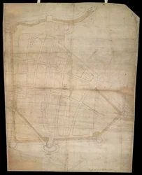 Plan över befästningsverken i staden Portsmouth, ca 1545-1546