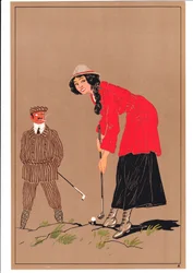 Ett tryck av två golfare i komiska och humoristiska ställningar, ca 1920
