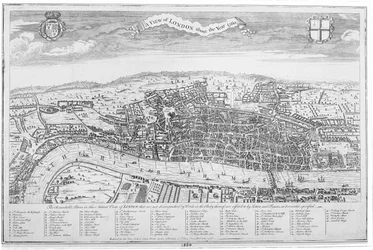 En vy över London omkring år 1560 (gravyr)