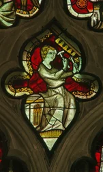 Ett fönster i Lady Chapel föreställande en musikerängel med klockor
