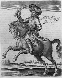Abbas King of Persia, illustration från "Några år av resor till Afrika och Asien" av Sir Thomas Herbert, 1634 (gravyr)