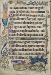 Lägg till. 42130, f.182v Psalm 103, med grotesker, från 