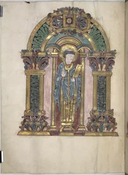 Lägg till. 49598, f.97v, St Swithun, Benedictional of St Aethelwold, 971-984 (vellum)