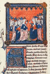 Lägg till 50 000 judiska äldste, Chronicles I, från Oscott Psalter, c.1270 (vellum)