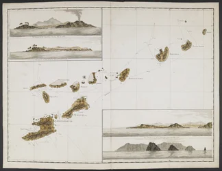 Lägg till MS 15500 f.17 Tjugotvå sjökort, vyer över uddar, etc., tagna under kapten Cooks resa i resolutionen genom Stilla havet och södra oceanen
