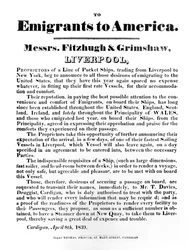 Annons för Packet Ships to America, 1839 (tryckt papper)