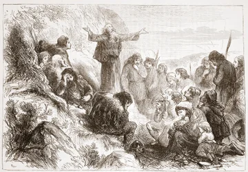 Albigensiska tillbedjare på stranden av Rhone, illustration från The History of Protestantism av James Aitken Wylie (1808-1890), pub. 1878