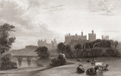Alnwick Castle, Alnwick, Northumberland, England, i början av 1800-talet. Används som plats i Harry Potter-filmer. Från Churton