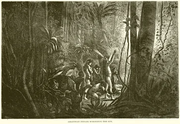 Amazonas indianer som dyrkar solen