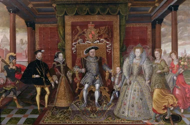En allegori över Tudors tronföljd: Henrik VIII:s familj, omkring 1589-95