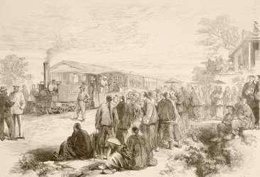 En tidig kinesisk järnväg ca 1880 (litho)