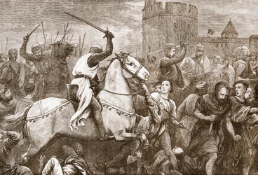 Ett tidigt påvligt korståg mot valdenserna, illustration från "The History of Protestantism" av James Aitken Wylie (1808-1890), pub. 1878 (gravyr)