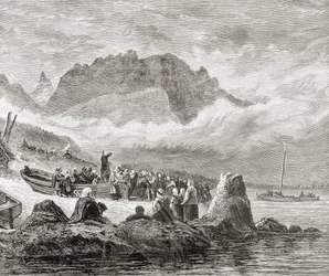 En friluftstjänst på Isle of Skye, Inre Hebriderna, från "Scottish Pictures Drawn with Pen and Pencil", av Samuel G. Green, publicerad 1886