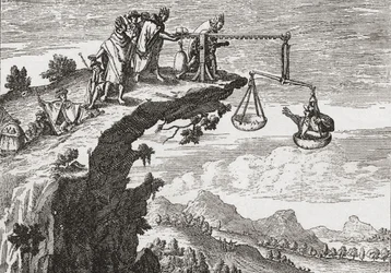 En ovanlig metod att utpressa bekännelser från brottslingar, efter en teckning från 1500-talet av Theodorus de Bry. Scenen visar brottslingen sitta i orättvisans våg medan en präst lutar sig över stupet redo att ta emot sin bekännelse. Presumabl