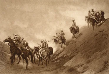 Arabisk beriden polis hjälpte britterna att korsa den torkade bädden av en gammal kanal, 1914-19