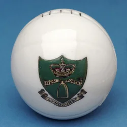 Armorial souvenir minifotboll med överföring av Lyndhurst, New Forest vapen (keramik)