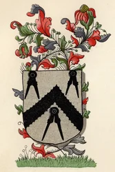 Vapen beviljade till Carpenters Company of London, 6:e Edward IV, 1466, från The History of Freemasonry, volym II, publicerad av Thomas C. Jack, London, 1883