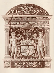 Arms of Cardinal Wolsey i terrakotta vid Hampton Court Palace, från History of Hampton Court Palace i Tudor Times av Ernest Law, publicerad London 1885