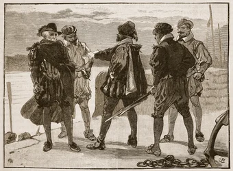 Arrestering av Sir Walter Raleigh, illustration från Cassells Illustrated History of England (sepiafoto)