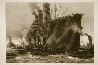 Ankomst till Frankrike av den amerikanska transporten Leviathan, en gång tysk linjefartyg, Vaterland, med 12 000 amerikanska trupper ombord, 1914-19