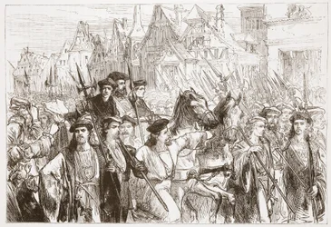 Wittemberg-teologernas ankomst till Leipsic, illustration från The History of Protestantism av James Aitken Wylie (1808-1890), pub. 1878
