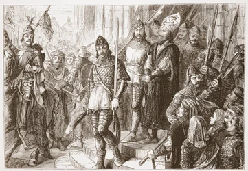 När de ledde honom ut ur kyrkan... började han sjunga, Credo in Unum Deum, illustration från The History of Protestantism av James Aitken Wylie (1808-1890), pub. 1878