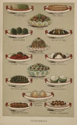 Blandade rätter med grönsaker, från "Mrs Beetons Family Cookery and Housekeeping Book", av Isabella Mary Beeton