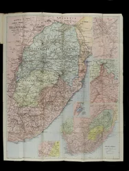Bacons storskaliga karta över Transvaals Orange Free State och Natal med förlängning söderut till Port Elizabeth, Sydafrika