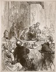 Bankett vid Henrys och Eleanor av Provences bröllop, illustration från Cassells Illustrated History of England (sepiafoto)