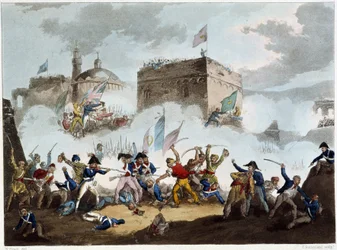 Slaget vid Saint John of Acre, 8 maj 1799 - i "" Napoleonkrigen"" av Sutherland, Dubourg, London, imp. av Jenkins