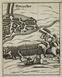 Slaget vid Worcester-scenen, från "The History of his Sacred Majestys most Wonderfull Preservation, after the Battle of Worcester"