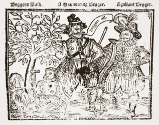 Beggars All: Beggars Bush, a Wandering Beggar and a Gallant Beggar, titelsida till The Praise, Antiquity and Commodity of Beggary, Beggars and Begging