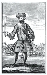 Blackbeard the Pirate, från A General History of the Robberies and Murders of the most Notorious Pyrates av kapten Charles Johnson, publicerad 1724