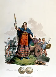 Boadicea, Queen of the Iceni, designad av C.H.S., graverad av Richard Havell den äldre, publicerad 1815 (akvatint)