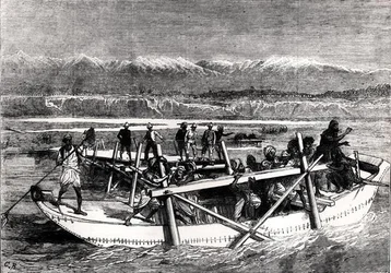 Överbrygga Kabulfloden vid Jellalabad (gravyr) (s/v foto)