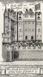 Bristol Castle, efter James Millerds karta över Bristol från 1673, från 