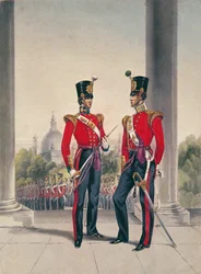 Brittiska officerare i Indien (färggravyr)