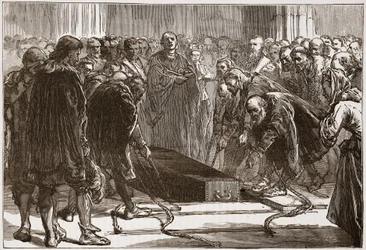 Begravning av Luther i Schloss-Kirk, Wittemberg, illustration från The History of Protestantism av James Aitken Wylie (1808-1890), pub. 1878