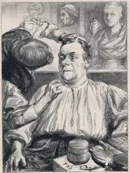COQUELIN i sitt omklädningsrum: CONSTANT COQUELIN Aine (äldre) engelsk skådespelare i rollen som Cyrano de Bergerac på Lyceum Theatre, London