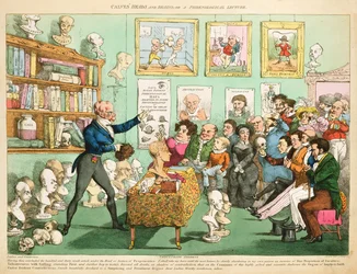 Kalvhuvuden och hjärnor; eller en frenologisk föreläsning, 1826 (färgetsning)