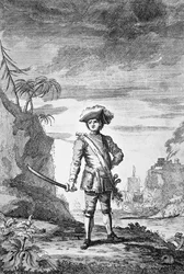 Kapten Bartholomew Roberts, graverad av James Basire