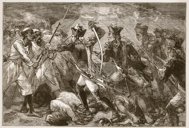 Kapten Yorke leder det övergivna hoppet på Masulipatam, Illustration från Cassells Illustrated History of India av James Grant, pub. 1879