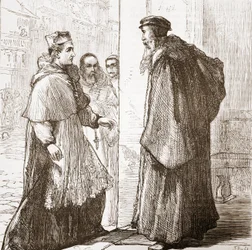 Kardinal Sadoleto besöker Calvin, illustration från The History of Protestantism av James Aitken Wylie (1808-1890), pub. 1878