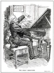 Karikatyr som driver med Lloyd George som den store improvisatören eller ledare för Improvisa-Tories, juni 1920
