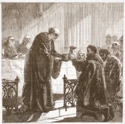 Firande av nattvarden i protestantisk form av Zurichers, illustration från The History of Protestantism av James Aitken Wylie (1808-1890), pub. 1878