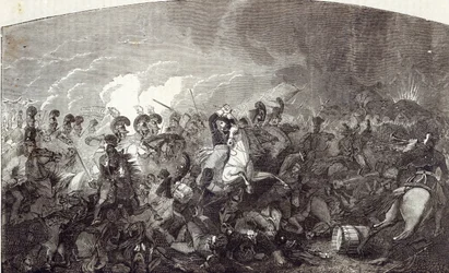 Ansvaret för Lord Somersets Heavy Brigade i Waterloo, och den franska arméns totalförskjutning, illustration från "Cassell