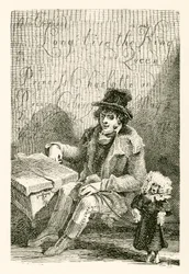 Charles Wood, en blind man, med en orgel och en dansande hund
