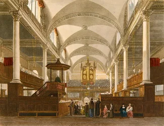Christ Church, Newgate Street, ca 1810 (lito i färg)